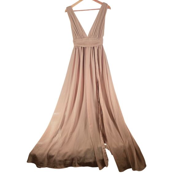 Lulus Heavenly Hues Taupe Sleeveless Plunge Neckline Chiffon Maxi Dress XS - Picture 2 of 9